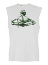 Vivienne Westwood White Crew Neck Top With Orb Print On The Front In Cotton Man In Gray