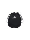 Vivienne Westwood Drawstring Bucket Bag With Silver-tone Logo And Adjustable Strap In Black