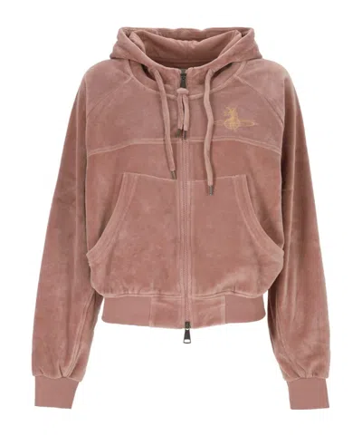 Vivienne Westwood Drawstring Zipped Hoodie In Pink