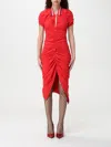 Vivienne Westwood Pulling Ruched Asymmetric Cotton Midi Dress In Fuchsia
