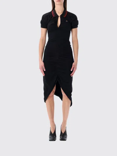Vivienne Westwood Ruched Polo Dress Asymmetric Hem Keyhole In Black