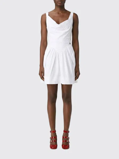 Vivienne Westwood Draped Midi Dress With Fitted Bodice And Gathered Skirt In White