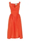 Vivienne Westwood Draped Neckline Midi Dress With Gathered Waist In Orange