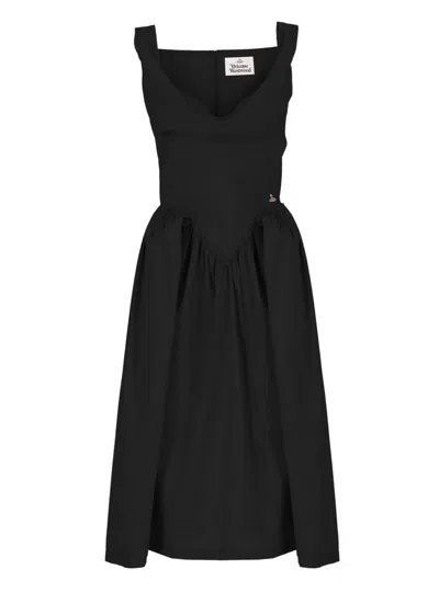 Vivienne Westwood Sunday Gathered Cotton-poplin Midi Dress In Black