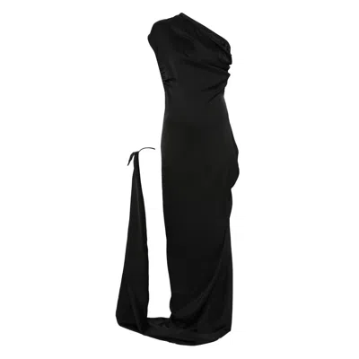 Vivienne Westwood Long One Shoulder Draped Satin Dress In Black