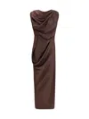 Vivienne Westwood Long Fond Draped-veck Maxi Dress In Brown