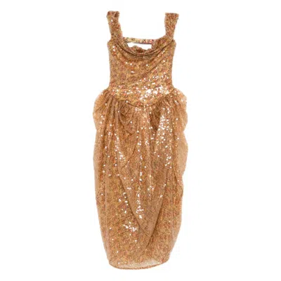 Vivienne Westwood Sequin-embellished Draped Dress In Gold