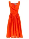 Vivienne Westwood Draped Neckline Midi Dress With Gathered Waist In Orange