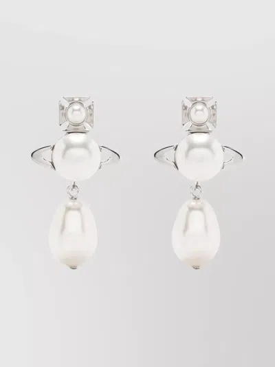 Vivienne Westwood Drop Design Faux-pearl Earrings Pair Pearl Detail In Metallic