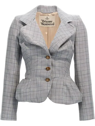 Vivienne Westwood Tailored Checkered Blazer Peplum Hem In Grey
