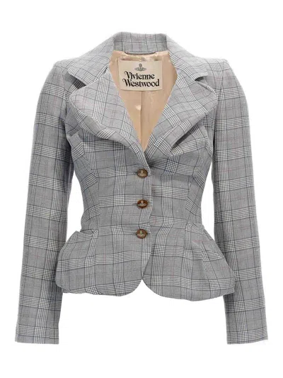 Vivienne Westwood Tailored Checkered Blazer Peplum Hem In Grey