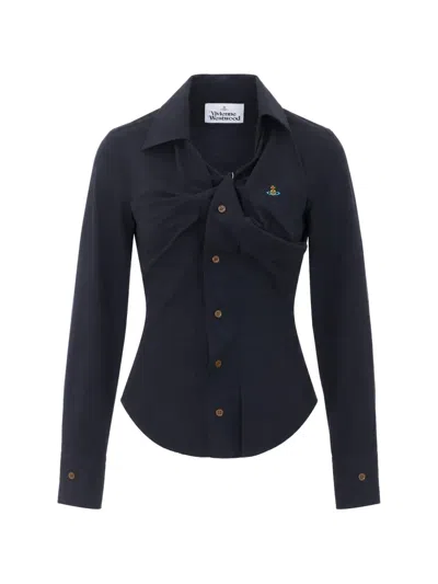 Vivienne Westwood Asymmetrical Cotton Poplin Shirt With Orb Logo In Black