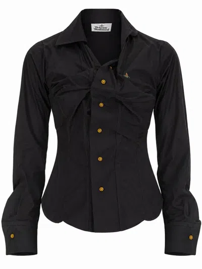 Vivienne Westwood Drunken Fitted Twisted Front Shirt In Black