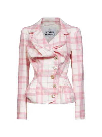 Vivienne Westwood Drunken Louth Tartan Asymmetric Jacket In Pink