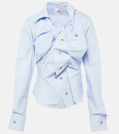 Vivienne Westwood Orb Embroidered Buttoned Drunken Shirt In Blue