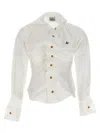 Vivienne Westwood Distorted Silhouette White Cotton Shirt With Asymmetrical Hem In Multi