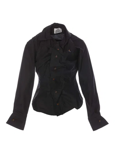 Vivienne Westwood Long Sleeve Collared Top With Cuffed Sleeves In Black