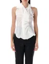 Vivienne Westwood Draped Buttoned Collared Sleeveless Top In White