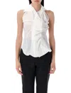 Vivienne Westwood Draped Buttoned Collared Sleeveless Top In White