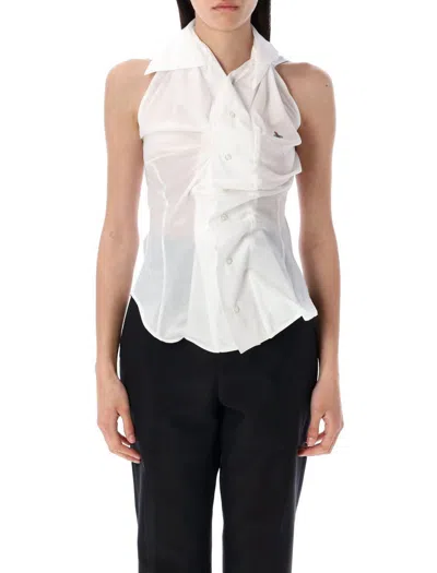 Vivienne Westwood Draped Buttoned Collared Sleeveless Top In White