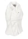 Vivienne Westwood Draped Buttoned Collared Sleeveless Top In White