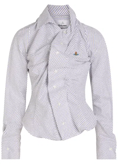 Vivienne Westwood Drunken Striped Gathered Bouclé Shirt In White