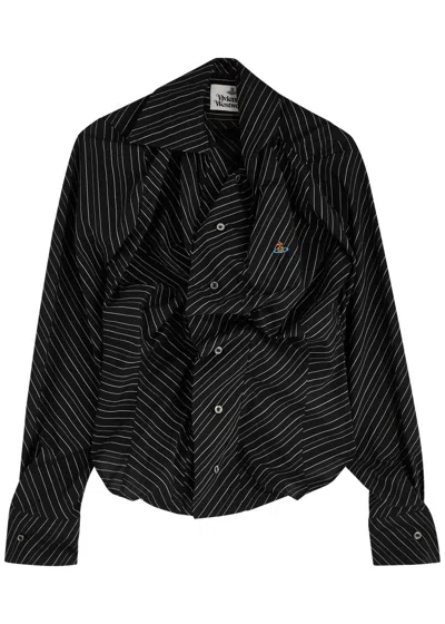 Vivienne Westwood Drunken Striped Gathered Cotton Shirt In Black