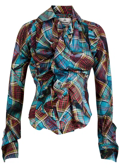 Vivienne Westwood Drunken Tartan-print Gathered Shirt In Multicoloured