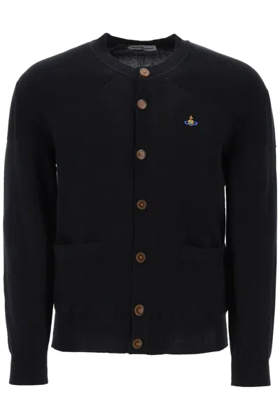 Vivienne Westwood Fine-knit Embroidered-logo Cardigan In Black