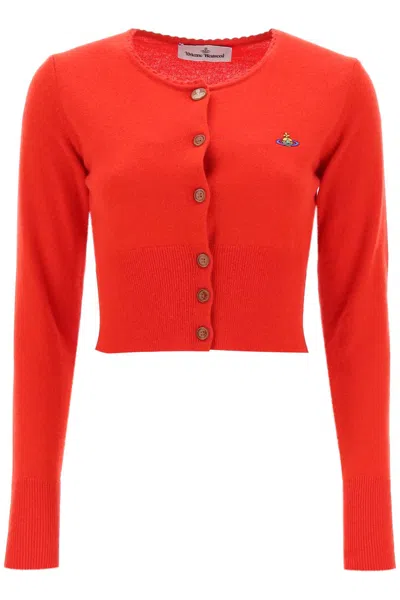 VIVIENNE WESTWOOD ELEGANT RED CROPPED CARDIGAN FOR WOMEN | SS24 COLLECTION