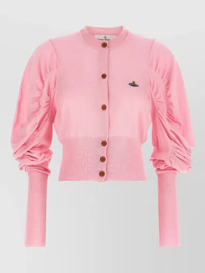 Vivienne Westwood Eli Cardigan Ruched Sleeves Ribbed Trims In Pink