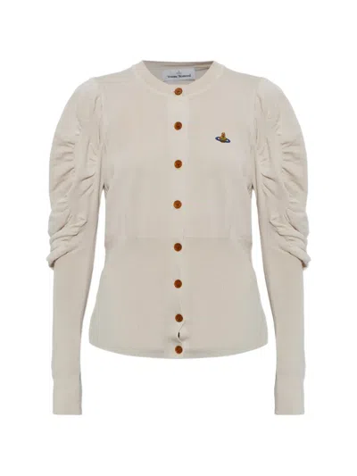Vivienne Westwood Eli Orb-embroidered Ruched-sleeve Cardigan In Neutral