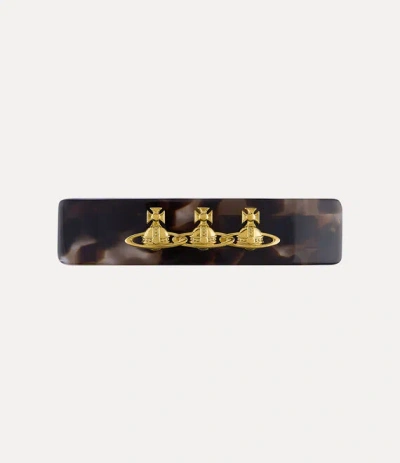 Vivienne Westwood Elizaveta Barrette In Gold-dark-brown-havana-acetate
