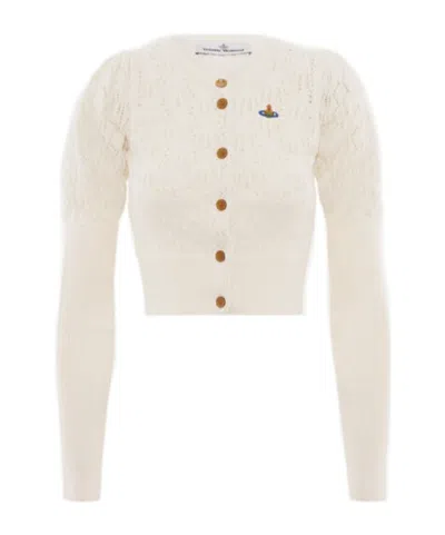 Vivienne Westwood Embroidered-logo Crop-length Cardigan In White