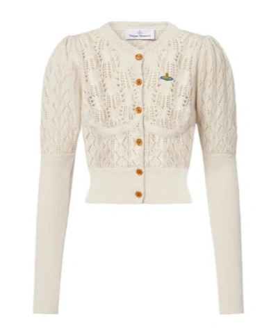 Vivienne Westwood Embroidered-logo Crop-length Cardigan In White