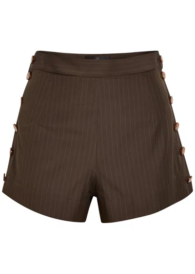 Vivienne Westwood Elle Button Detail Pinstripe Cotton Shorts In Brown