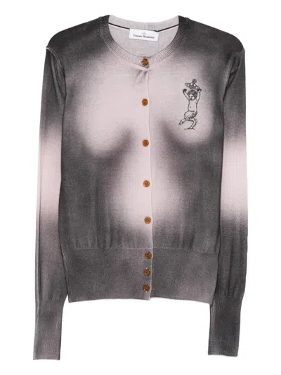 Vivienne Westwood Degrade Effect Cardigan Embroidered Detail In Gray