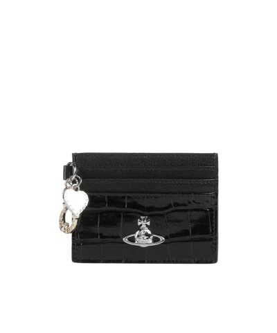 Vivienne Westwood Embossed Croc Credit Card Holder In Black