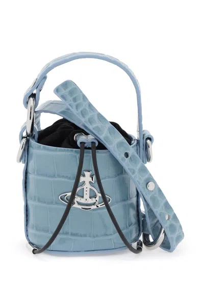 Vivienne Westwood Embossed Crocodile Leather Daisy Mini Bucket Handbag In Light Blue
