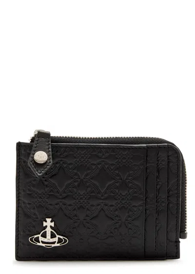 Vivienne Westwood Embossed Leather Card Holder In Black