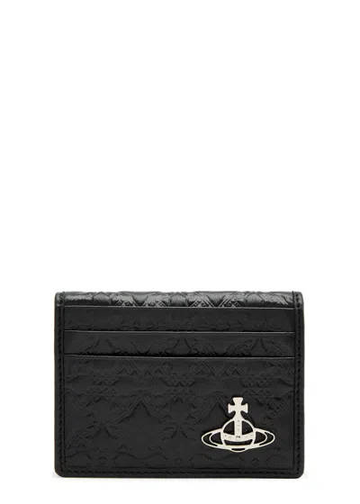 Vivienne Westwood Embossed Leather Card Holder In Black