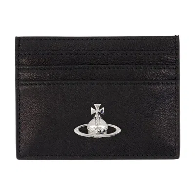 Vivienne Westwood Embossed Orb Logo Calfskin Card Case In Black