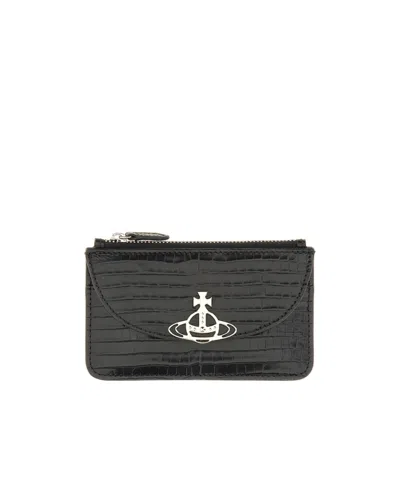 Vivienne Westwood Embossed Zipped Cardholder In Black