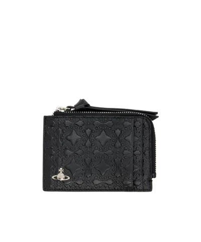 Vivienne Westwood Embossed Zipper Card Holder In Black