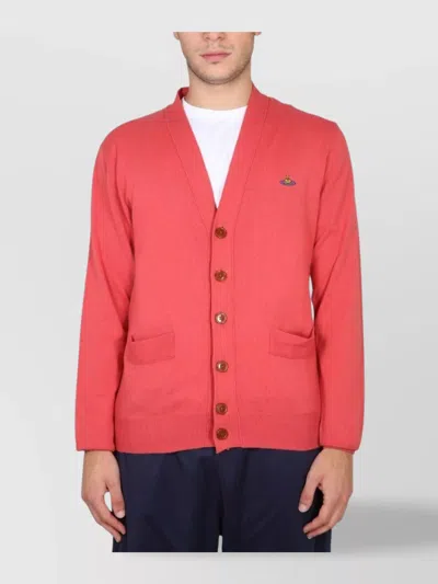 Vivienne Westwood Embroidered Cardigan With Pockets And V-neck In Red