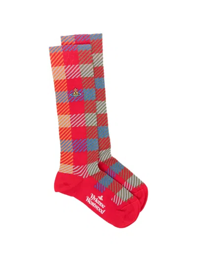 Vivienne Westwood Embroidered Check Socks In Red