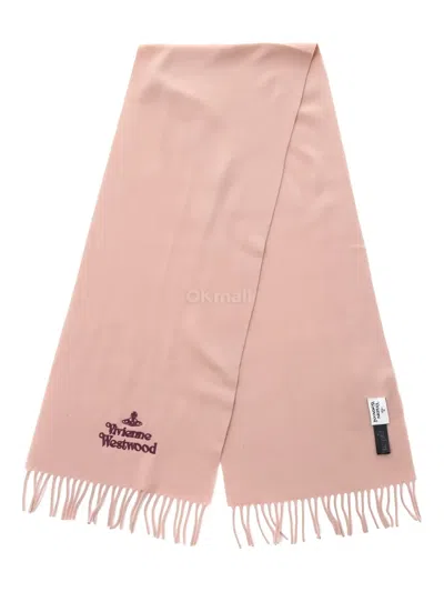 Vivienne Westwood Embroidered Fringed Scarf In Pink