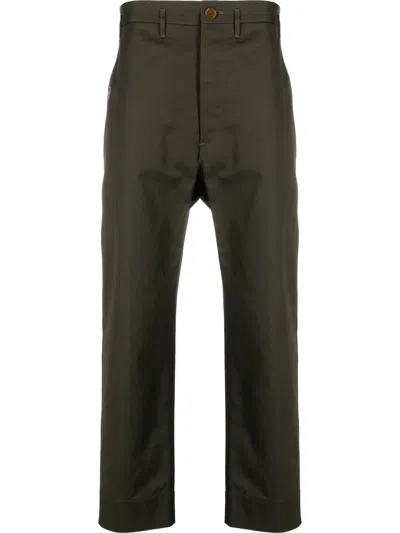 Vivienne Westwood Embroidered Heart-motif Cropped Trousers In M402 Military Green