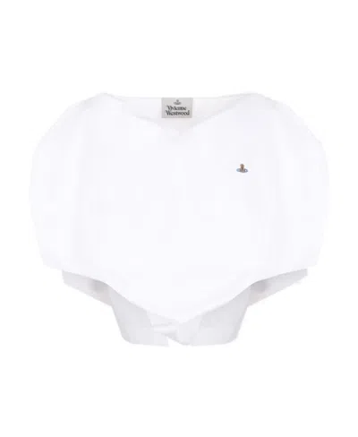 Vivienne Westwood Embroidered-logo Asymmetric Blouse In White