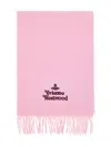 Vivienne Westwood Embroidered-logo Fringed Scarf In Pink